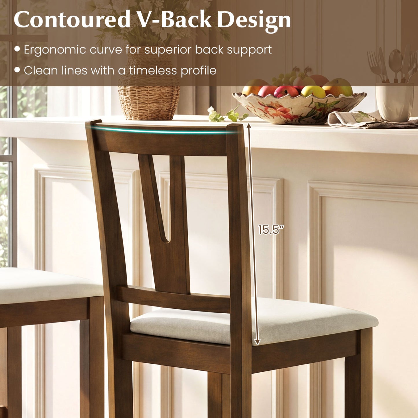 Counter Height Bar Stools with Contoured V-Back-Set of 2, Walnut Bar Stools at Gallery Canada