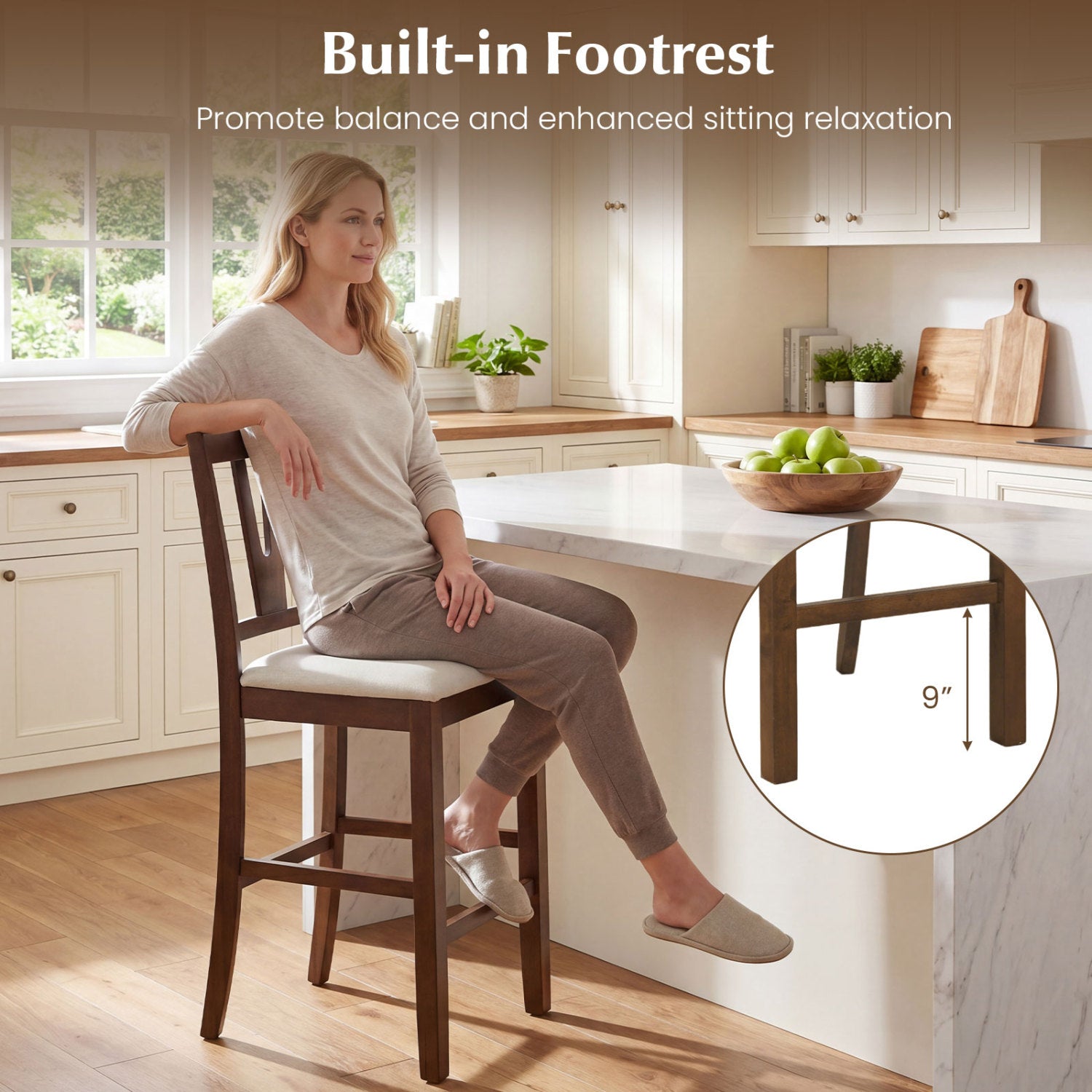 Counter Height Bar Stools with Contoured V-Back-Set of 2, Walnut Bar Stools at Gallery Canada