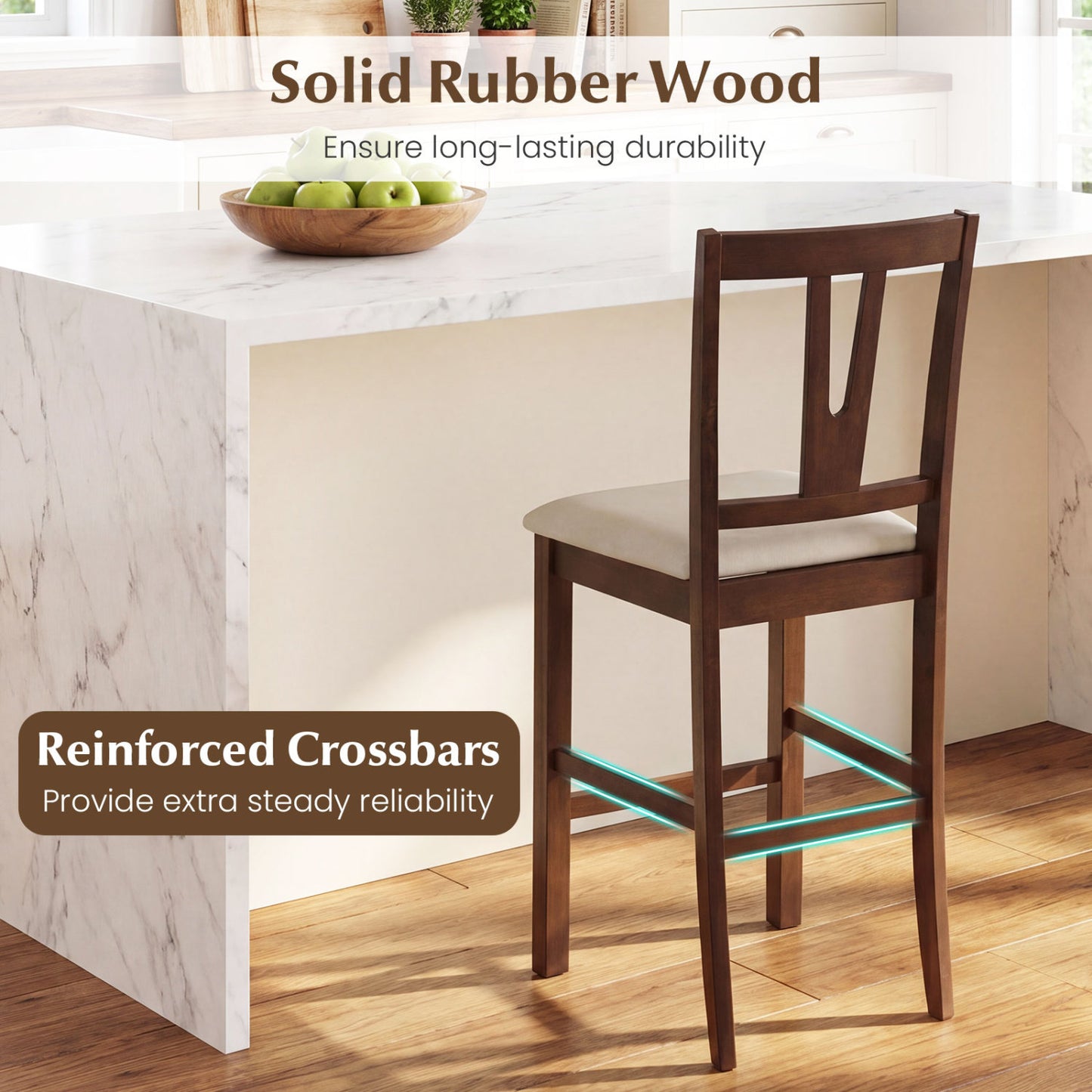 Counter Height Bar Stools with Contoured V-Back-Set of 2, Walnut Bar Stools at Gallery Canada