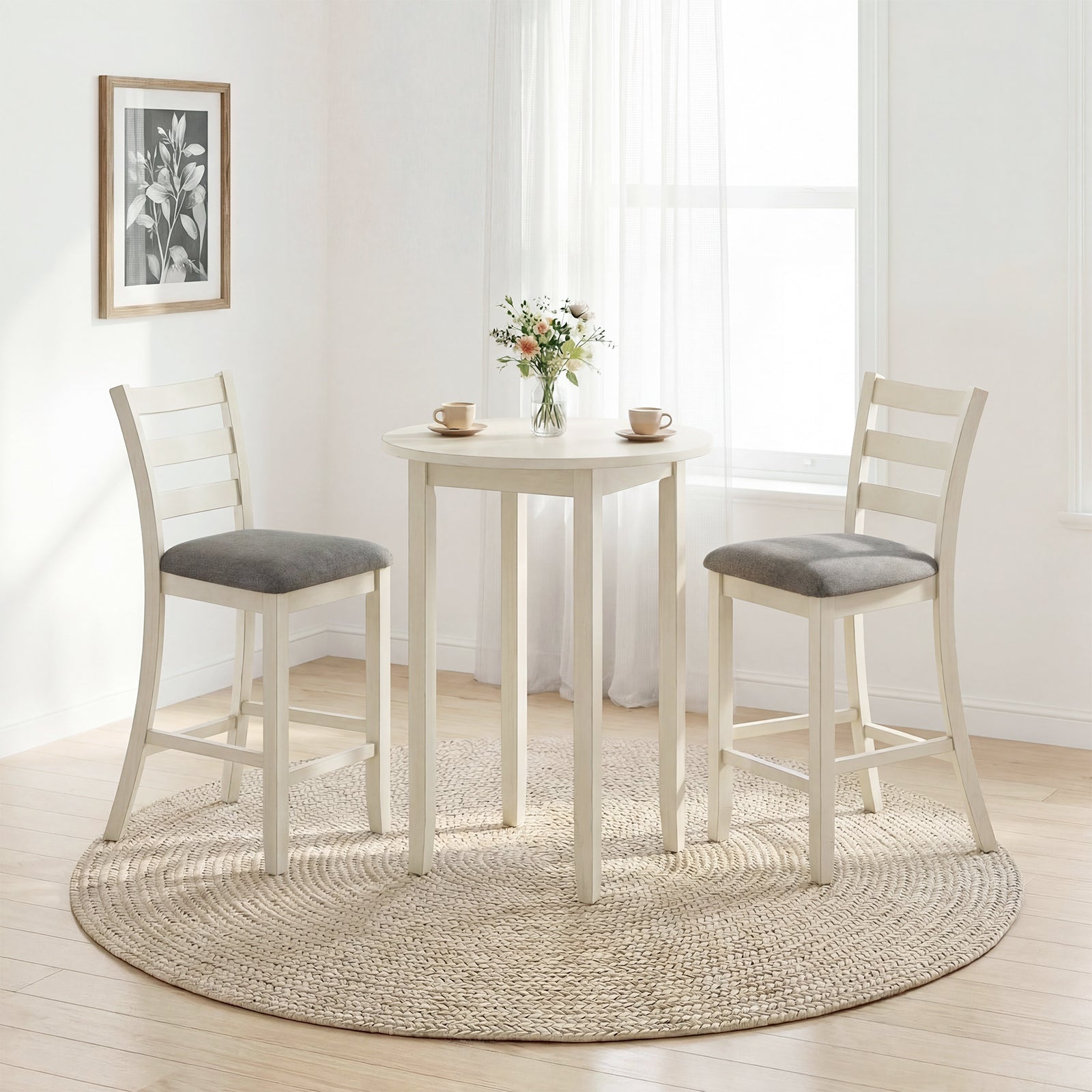 Counter Height Chairs, Fabric Seat, Rubber Wood Legs, Beige Bar Stools at Gallery Canada