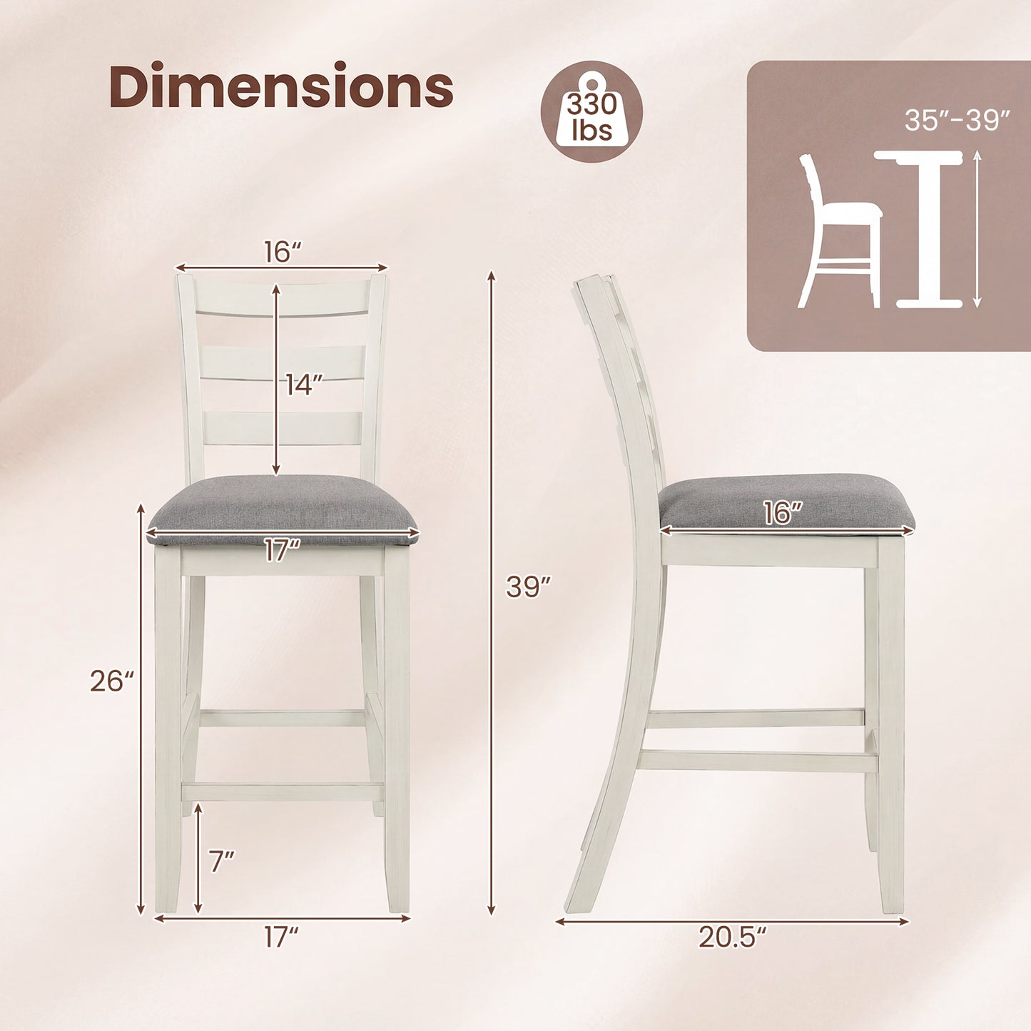 Counter Height Chairs, Fabric Seat, Rubber Wood Legs, Beige Bar Stools at Gallery Canada