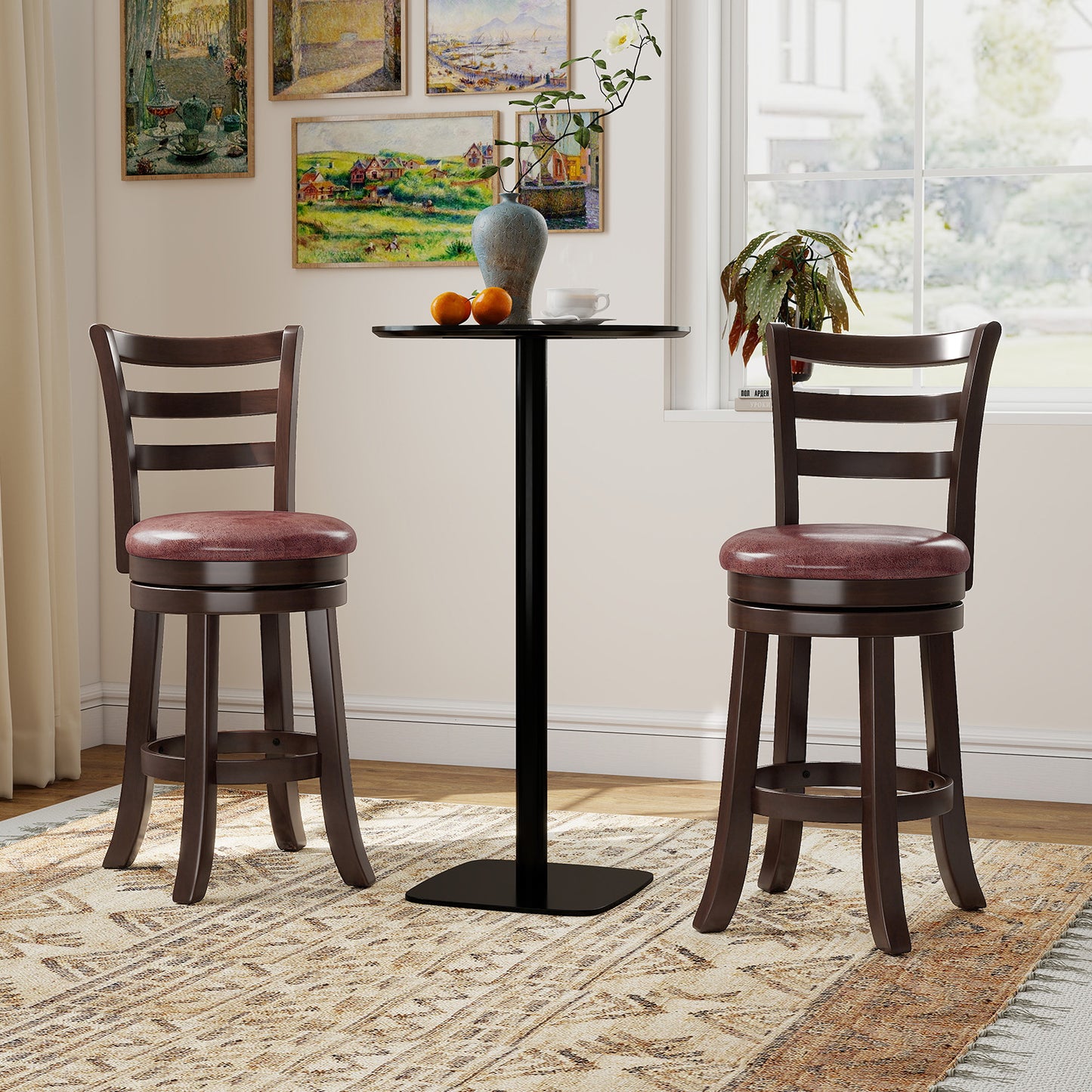 Counter Height Swivel Barstools Set of 2 with Faux Leather Seat and Wrap-around Footrest-24 Bar Stools at Gallery Canada