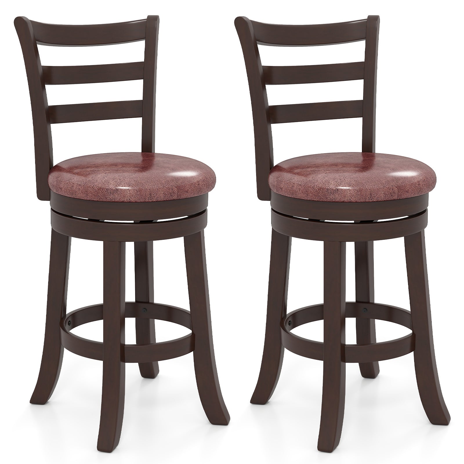 Counter Height Swivel Barstools Set of 2 with Faux Leather Seat and Wrap-around Footrest-24 Bar Stools at Gallery Canada