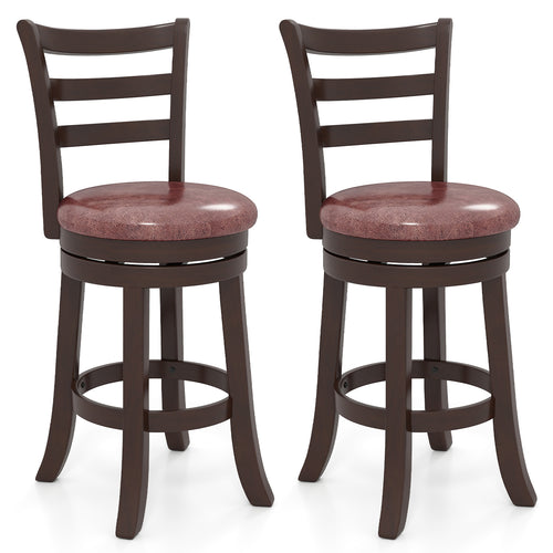 Counter Height Swivel Barstools Set of 2 with Faux Leather Seat and Wrap-around Footrest-24