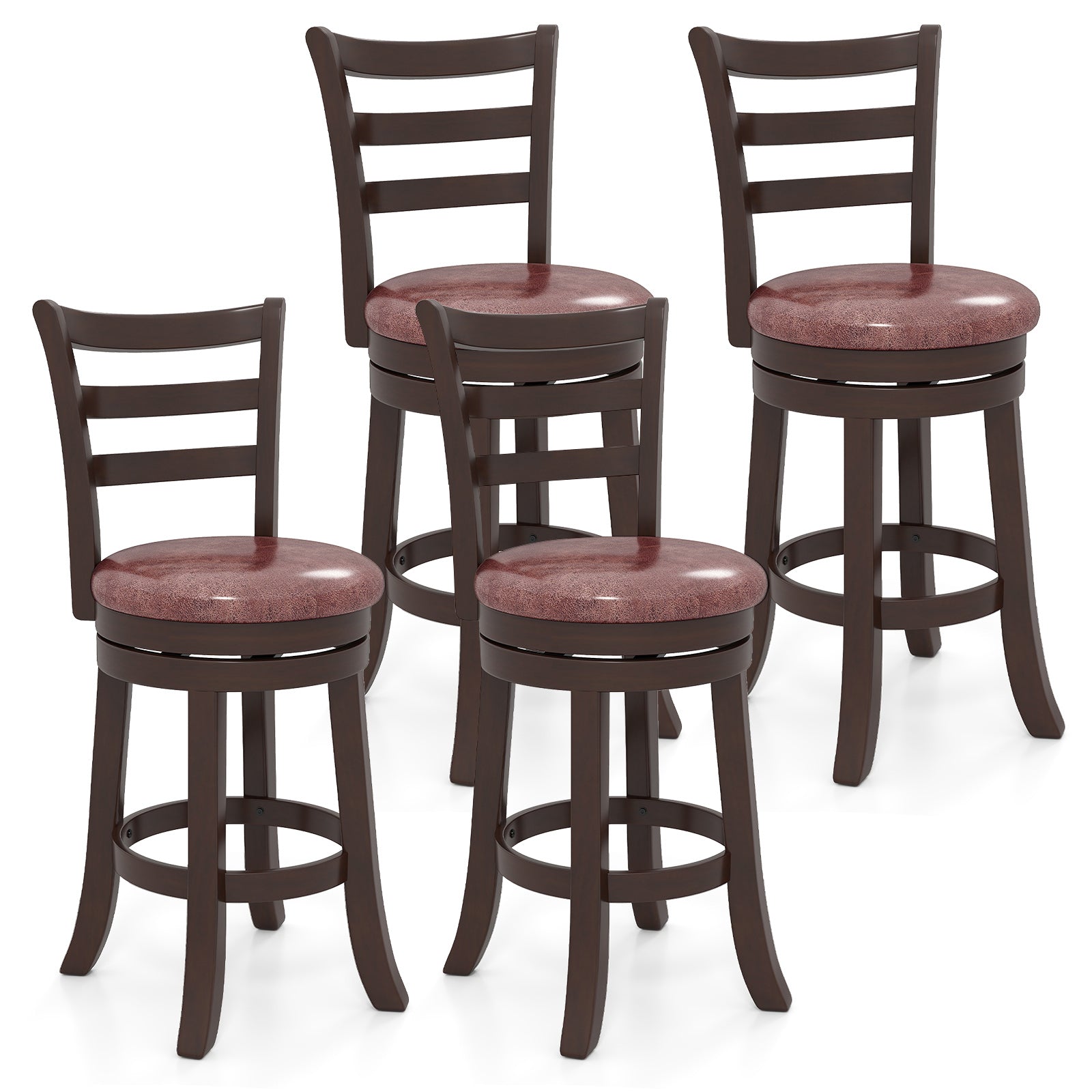 Counter Height Swivel Barstools Set of 2 with Faux Leather Seat and Wrap-around Footrest-24 Bar Stools at Gallery Canada