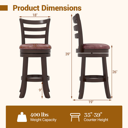 Counter Height Swivel Barstools Set of 2 with Faux Leather Seat and Wrap-around Footrest-24 Bar Stools at Gallery Canada