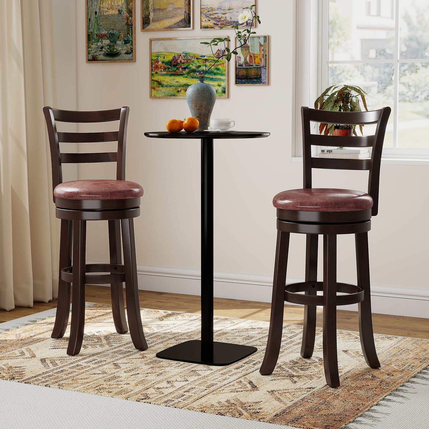 Counter Height Swivel Barstools Set of 2 with Faux Leather Seat and Wrap-around Footrest-29 Bar Stools at Gallery Canada