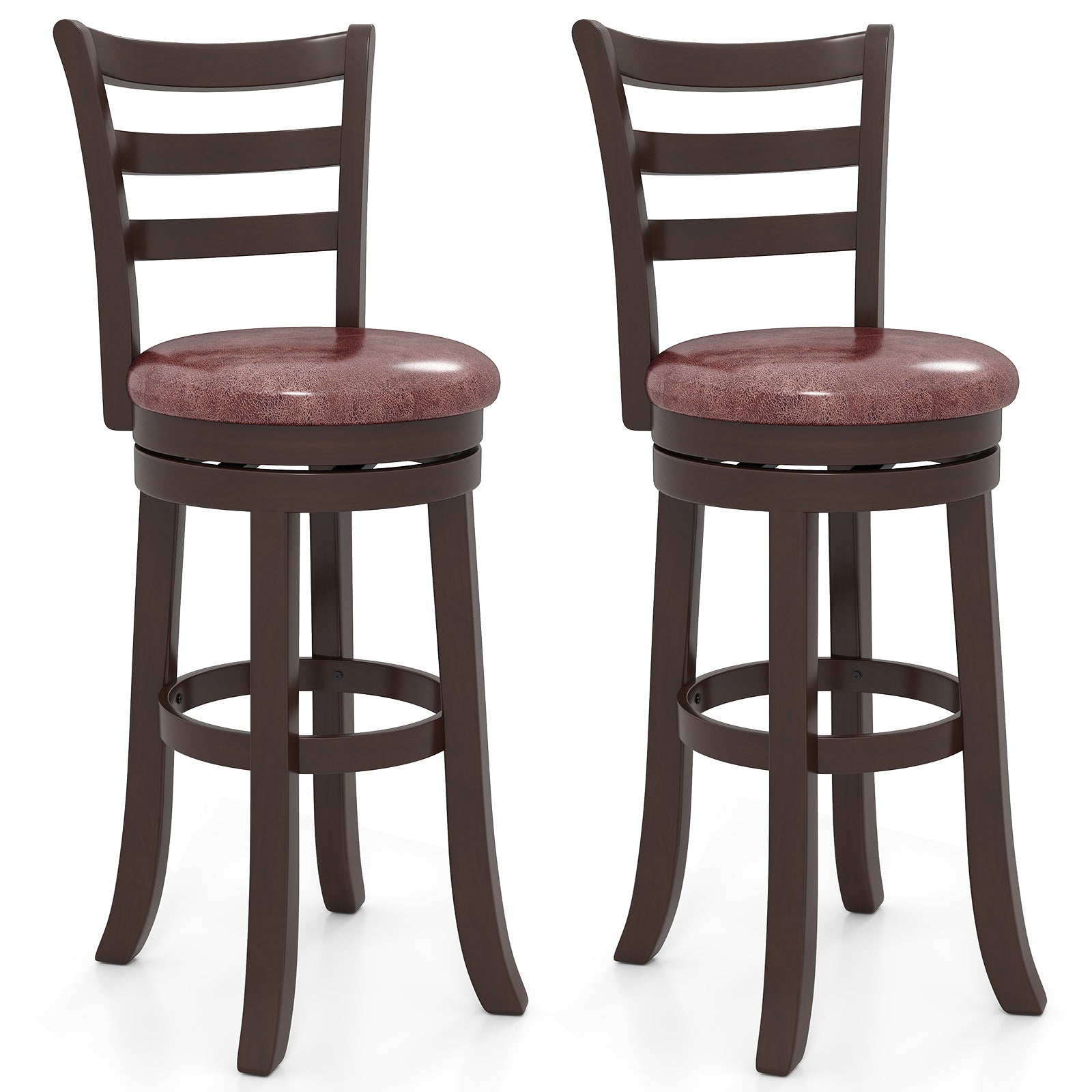 Counter Height Swivel Barstools Set of 2 with Faux Leather Seat and Wrap-around Footrest-29 Bar Stools at Gallery Canada
