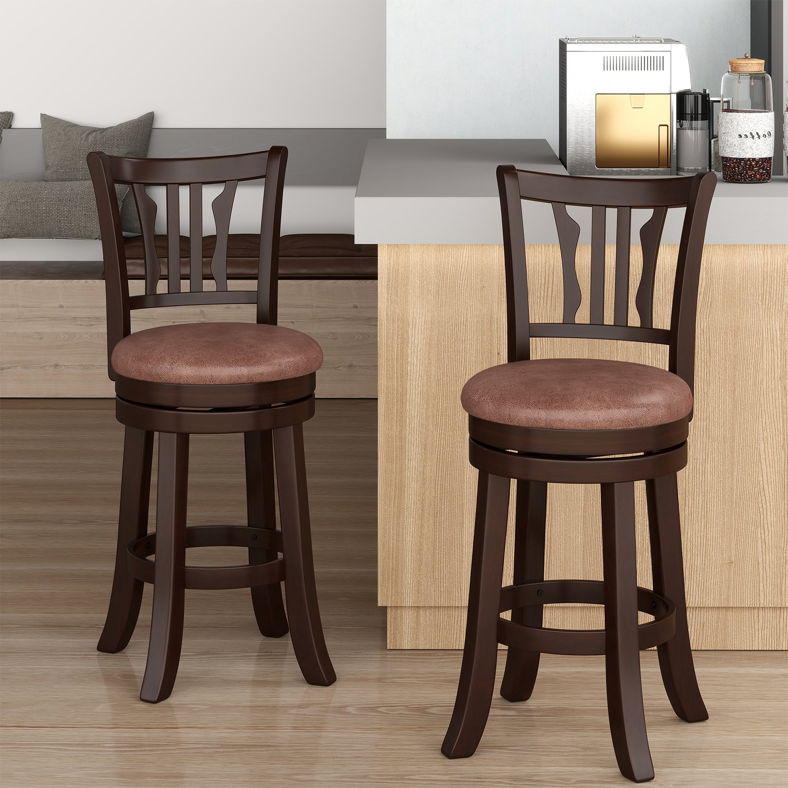 Counter Height Swivel Bar Stools Set of 2 with Back and Solid Rubber Frame-24 Bar Stools at Gallery Canada