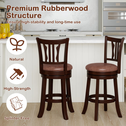 Counter Height Swivel Bar Stools Set of 2 with Back and Solid Rubber Frame-24 Bar Stools at Gallery Canada