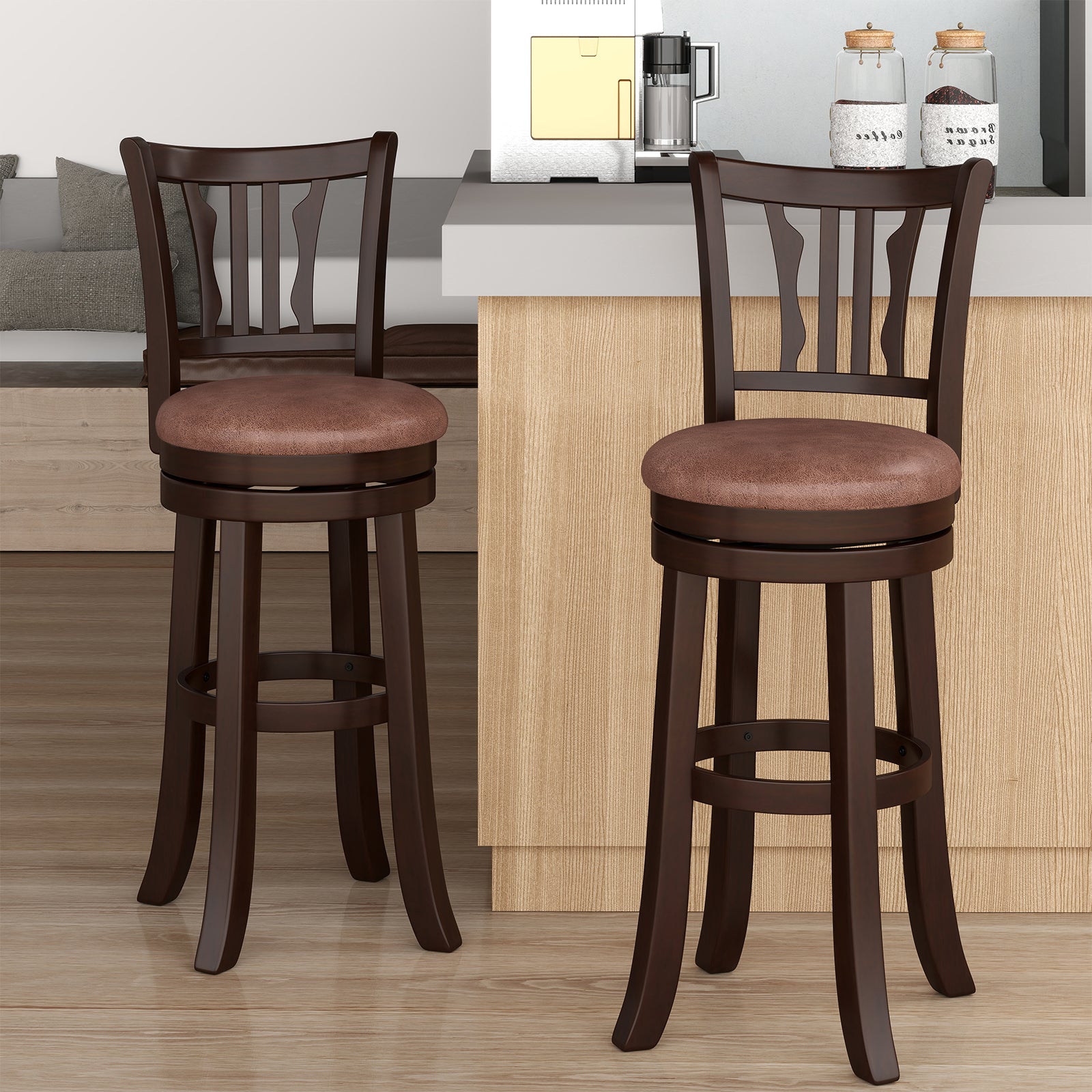Counter Height Swivel Bar Stools Set of 2 with Back and Solid Rubber Frame-29 Bar Stools at Gallery Canada