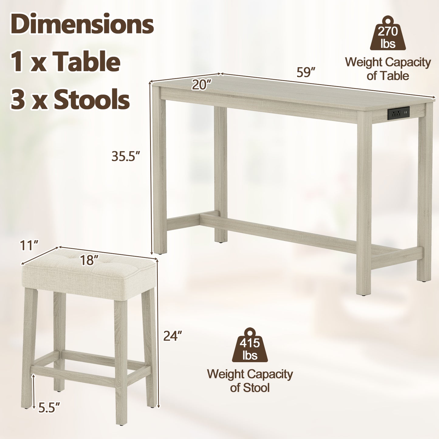 Counter Height Table with 3 Stools and 4-Piece Breakfast Nook Bar Set-GR, Gray Patio Bar Furniture at Gallery Canada