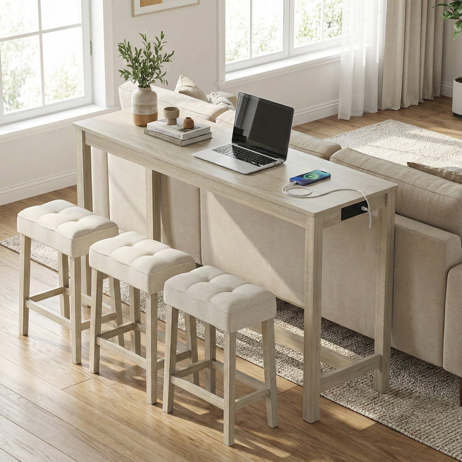 Counter Height Table with 3 Stools and 4-Piece Breakfast Nook Bar Set-GR, Gray Patio Bar Furniture at Gallery Canada
