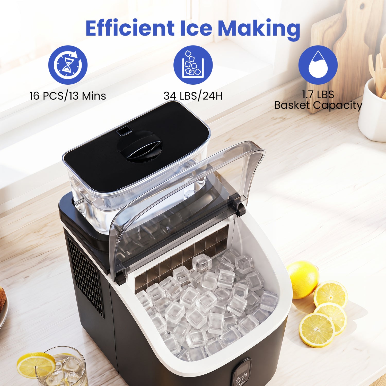 Countertop Ice Maker with External Tank and Self-Cleaning 13 Thickness Levels, Black Ice Makers at Gallery Canada