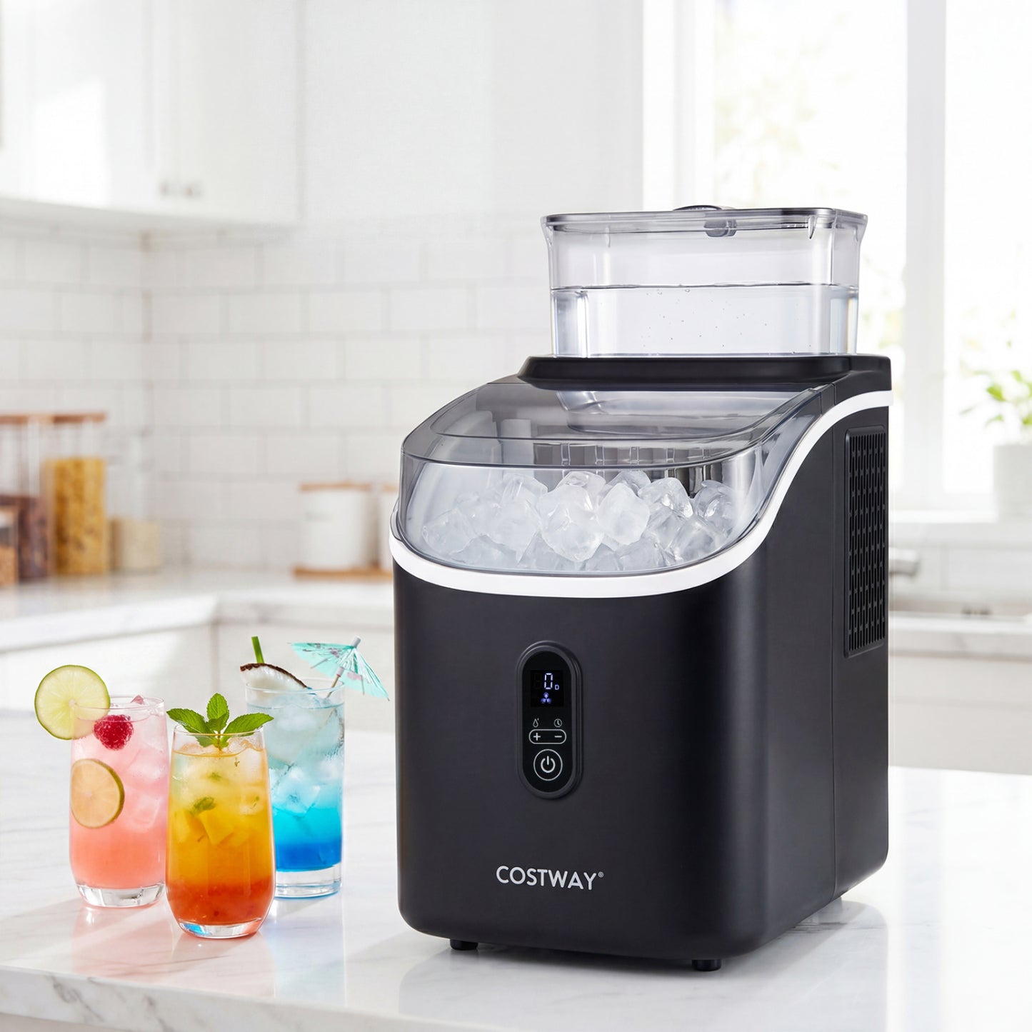 Countertop Ice Maker with External Tank and Self-Cleaning 13 Thickness Levels, Black Ice Makers at Gallery Canada