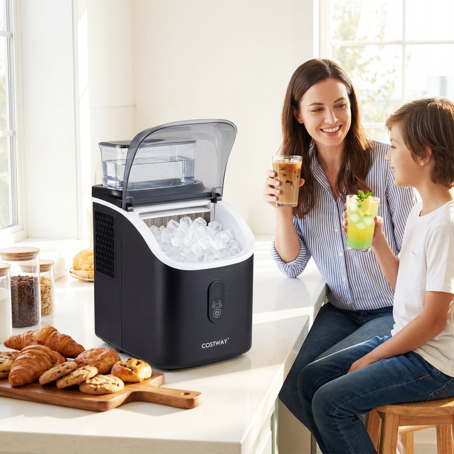 Countertop Ice Maker with External Tank and Self-Cleaning 13 Thickness Levels, Black Ice Makers at Gallery Canada