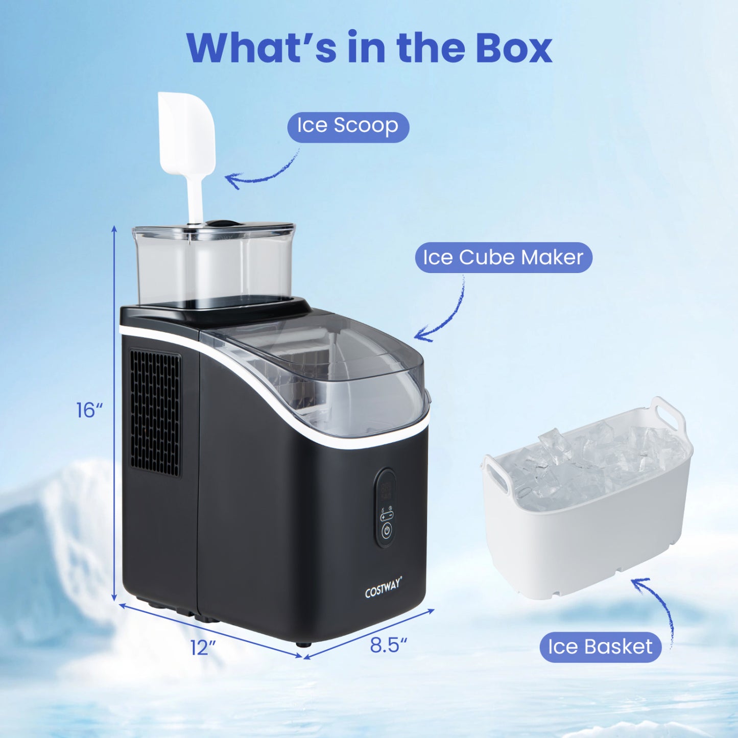 Countertop Ice Maker with External Tank and Self-Cleaning 13 Thickness Levels, Black Ice Makers at Gallery Canada
