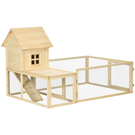 60" Wooden Rabbit Hutch with Extra Fenced Area, 2 Tier Indoor Pet Playpen, Bunny House Enclosure with Slide-out Tray, Ramp, for Rabbits and Small Animals, Natural - Gallery Canada