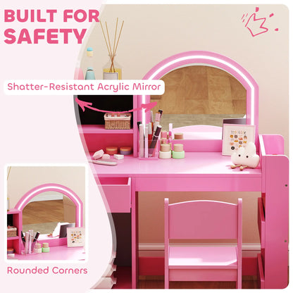 Kids Vanity Set, Toddler Dressing Table and Chair, Lighted Mirror, Pink Toy Vanity at Gallery Canada