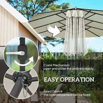 173" Double-Sided Sun Umbrella, Garden Parasol, Solar LED Light, Cream White Double-sided Umbrellas at Gallery Canada