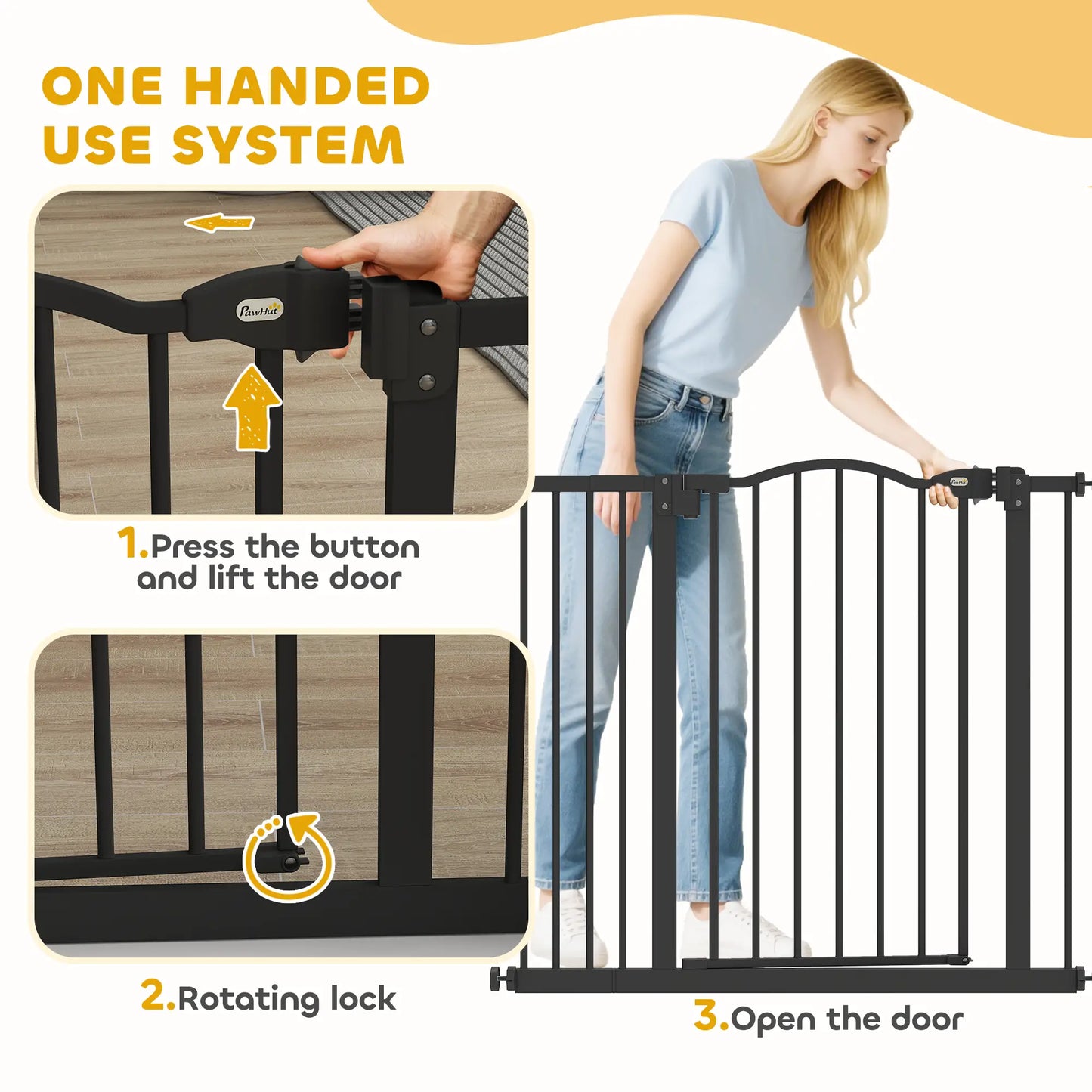 Extra Tall Dog Gate With Door, Pressure Fit, Auto Close, 29"-37", Black Dog Cages & Crates at Gallery Canada