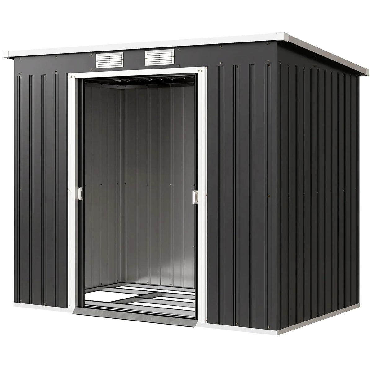 7 x 4ft Abri de Jardin en Acier Galvanisé, Kit de Fondation, Gris Foncé