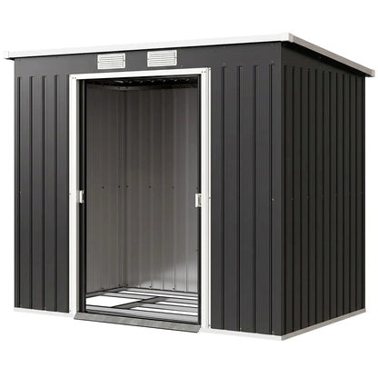 7 x 4ft Abri de Jardin en Acier Galvanisé, Kit de Fondation, Gris Foncé