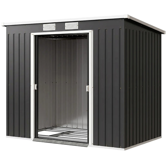 7 x 4ft Abri de Jardin en Acier Galvanisé, Kit de Fondation, Gris Foncé