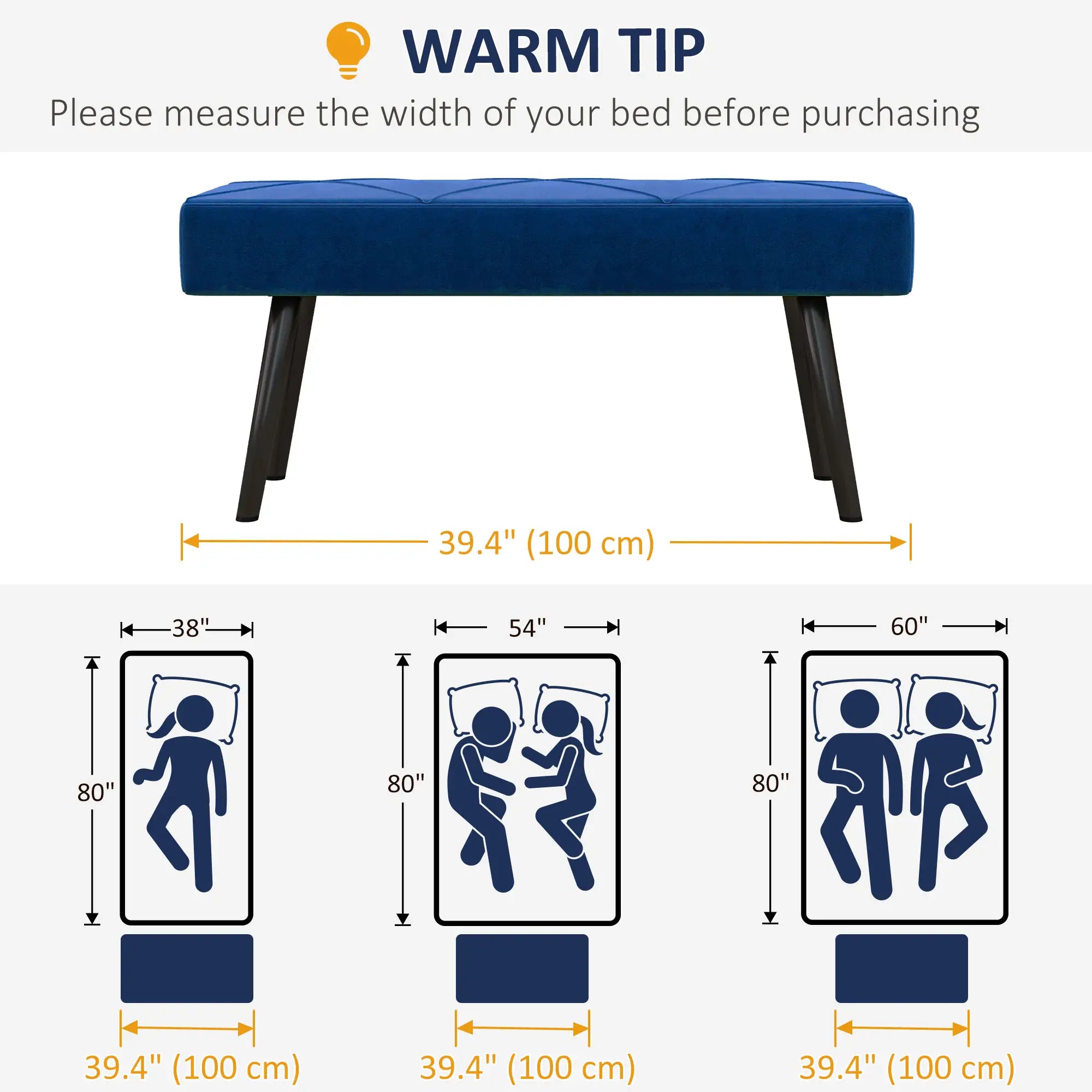 39 Inches Upholstered Bed Bench, Modern Steel Legs, Dark Blue Storage Ottomans & Benches at Gallery Canada