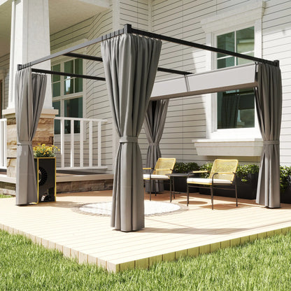 10' x 10' Retractable Pergola, Garden Gazebo with Curtains, Light Grey Pergolas at Gallery Canada