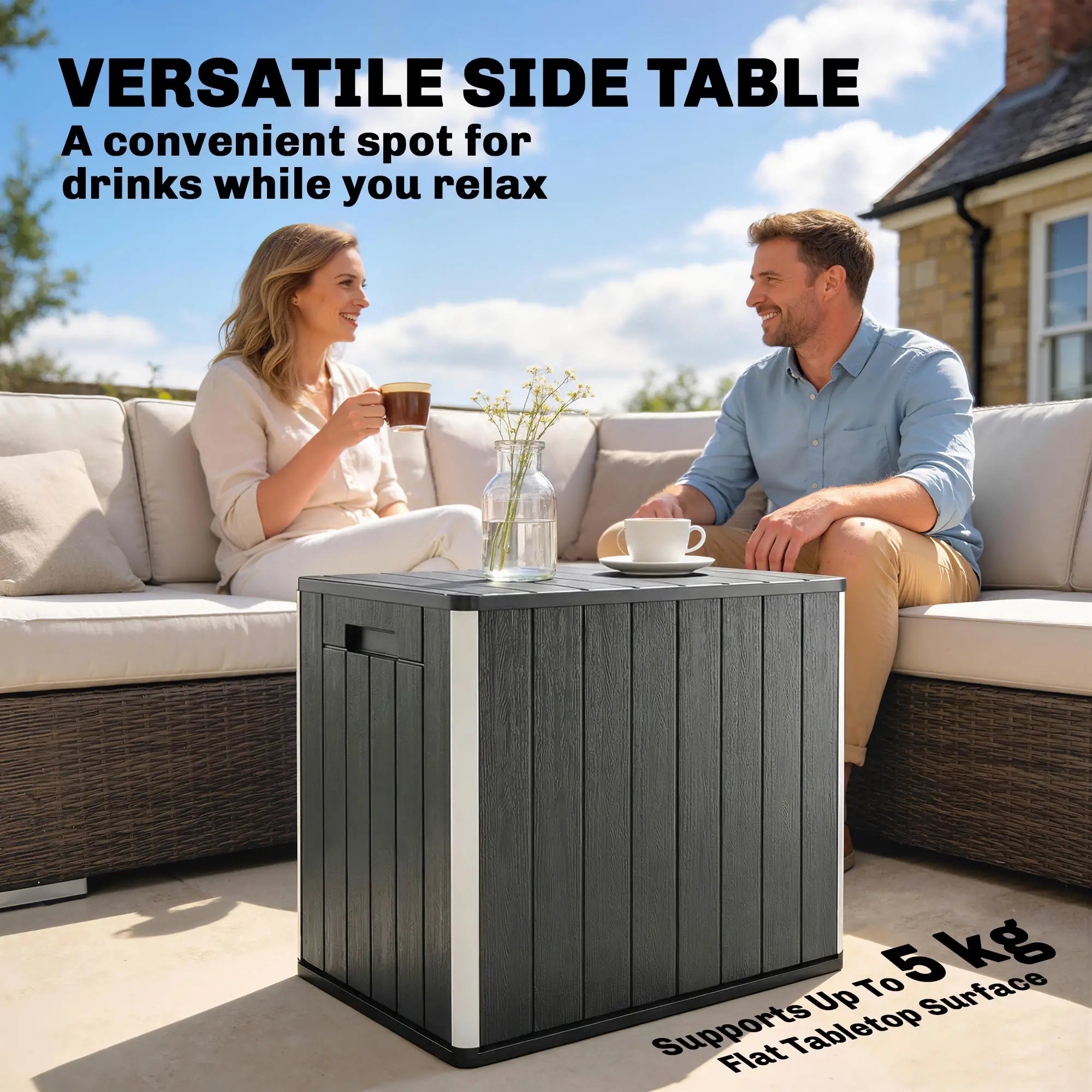 30 Gallon Storage Box, Outdoor Side Table with Umbrella Holder, Black Patio Storage Boxes at Gallery Canada