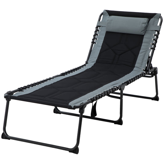 Folding Chaise Lounge w/ 5-level Reclining Back, Outdoor Tanning Chair Lounge Chair w/ Padded Seat, Side Pocket, Headrest, Carry Strap, for Beach, Yard, Patio, Black - Gallery Canada
