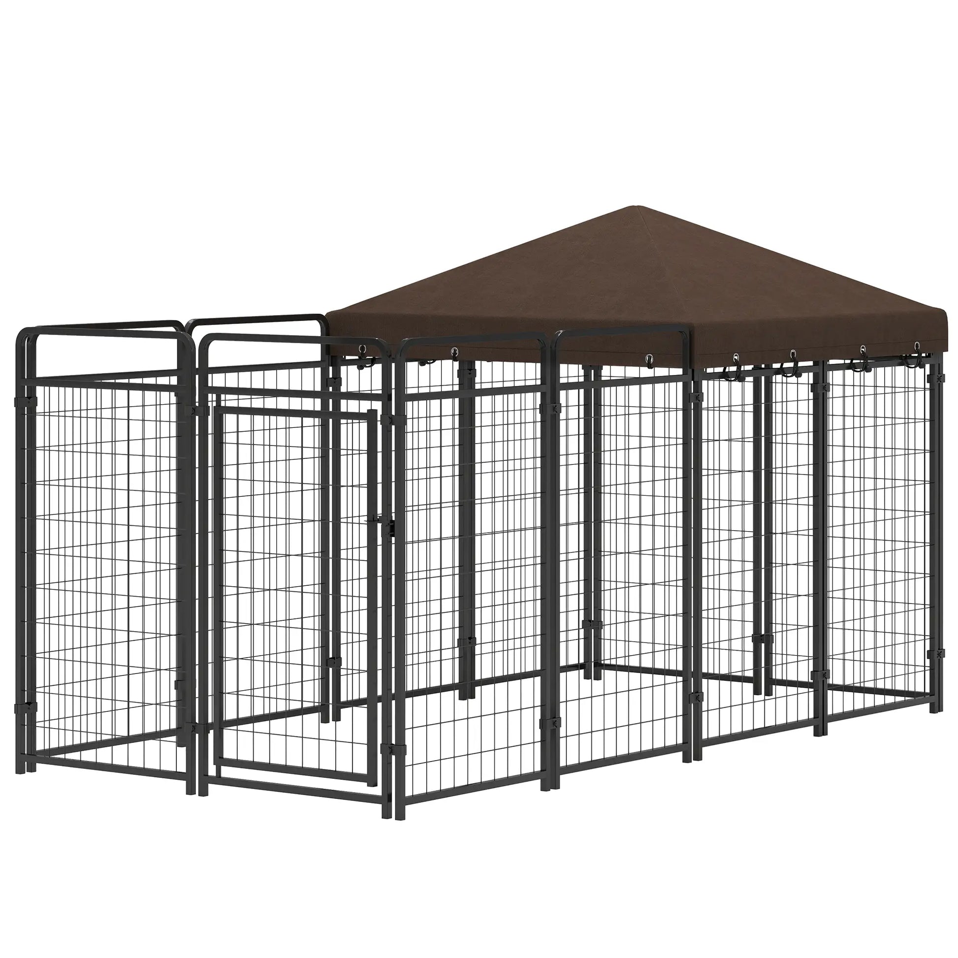 Outdoor Dog Kennel with Waterproof Canopy, Galvanized Chain Link Run, Black Houses, Kennels & Pens Black, Chocolate Brown at Gallery Canada
