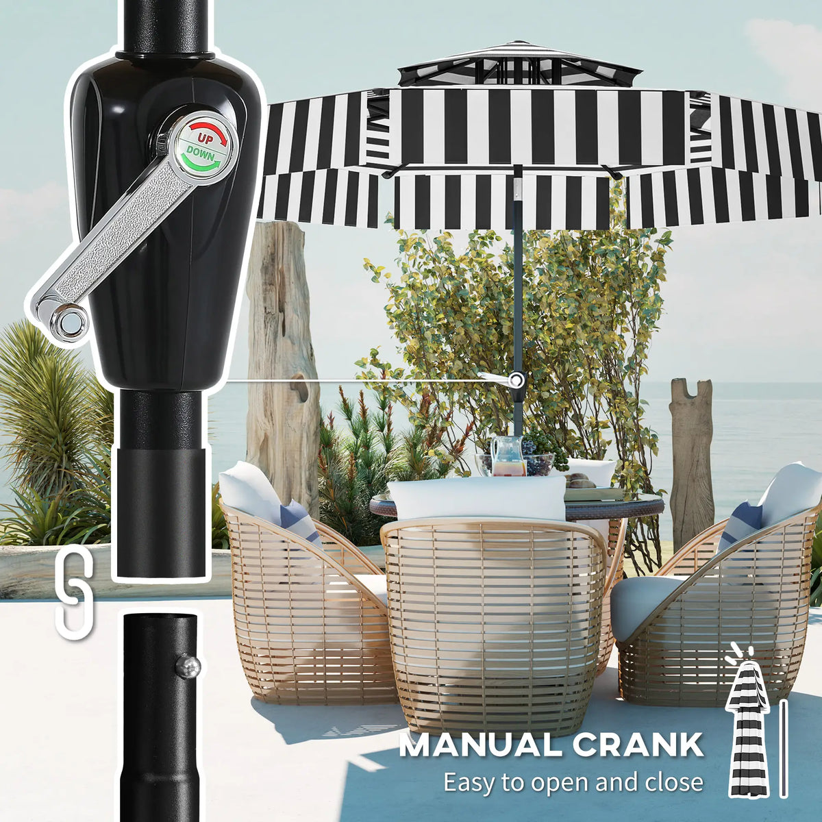 8.6 ft Patio Umbrella, UPF 30+, Crank, Tilt, 8 Ribs, Black Sun Umbrellas at Gallery Canada