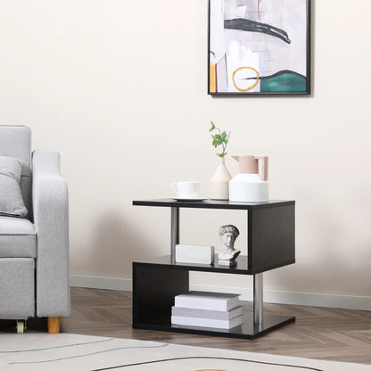 Wooden S Shape End Table, 3 Tier Storage Shelves, Black Side Tables at Gallery Canada