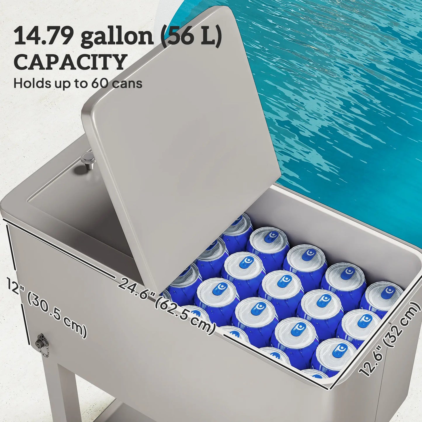 60 Quart Rolling Outdoor Cooler, Portable Cart With Locking Wheels, Silver Cooler Boxes at Gallery Canada