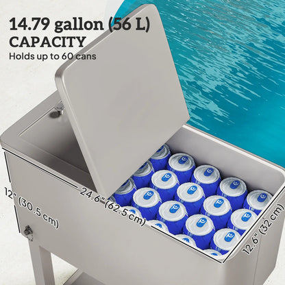 60 Quart Rolling Outdoor Cooler, Portable Cart With Locking Wheels, Silver Cooler Boxes at Gallery Canada