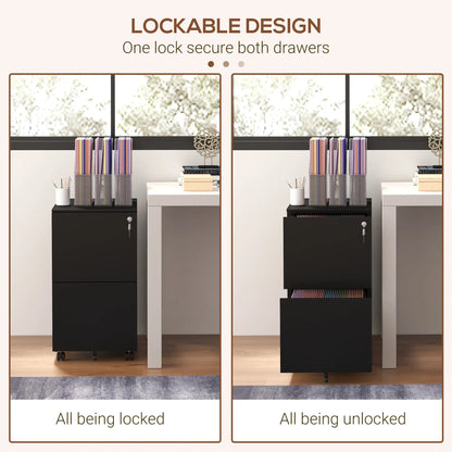 2-Drawer Steel Filing Cabinet on Wheels, Lockable, Adjustable Hanging Bar, Black Office Cabinets & Cupboards at Gallery Canada