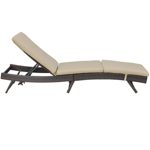 Wicker Patio Lounger, Outdoor Recliner w/ Adjustable Backrest, Khaki