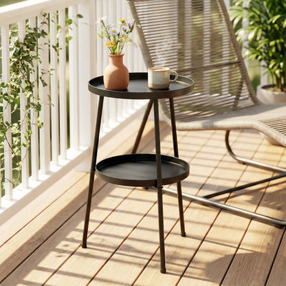 Metal Patio Side Table, 2-Tier Round End Table, Black Patio Side Tables at Gallery Canada