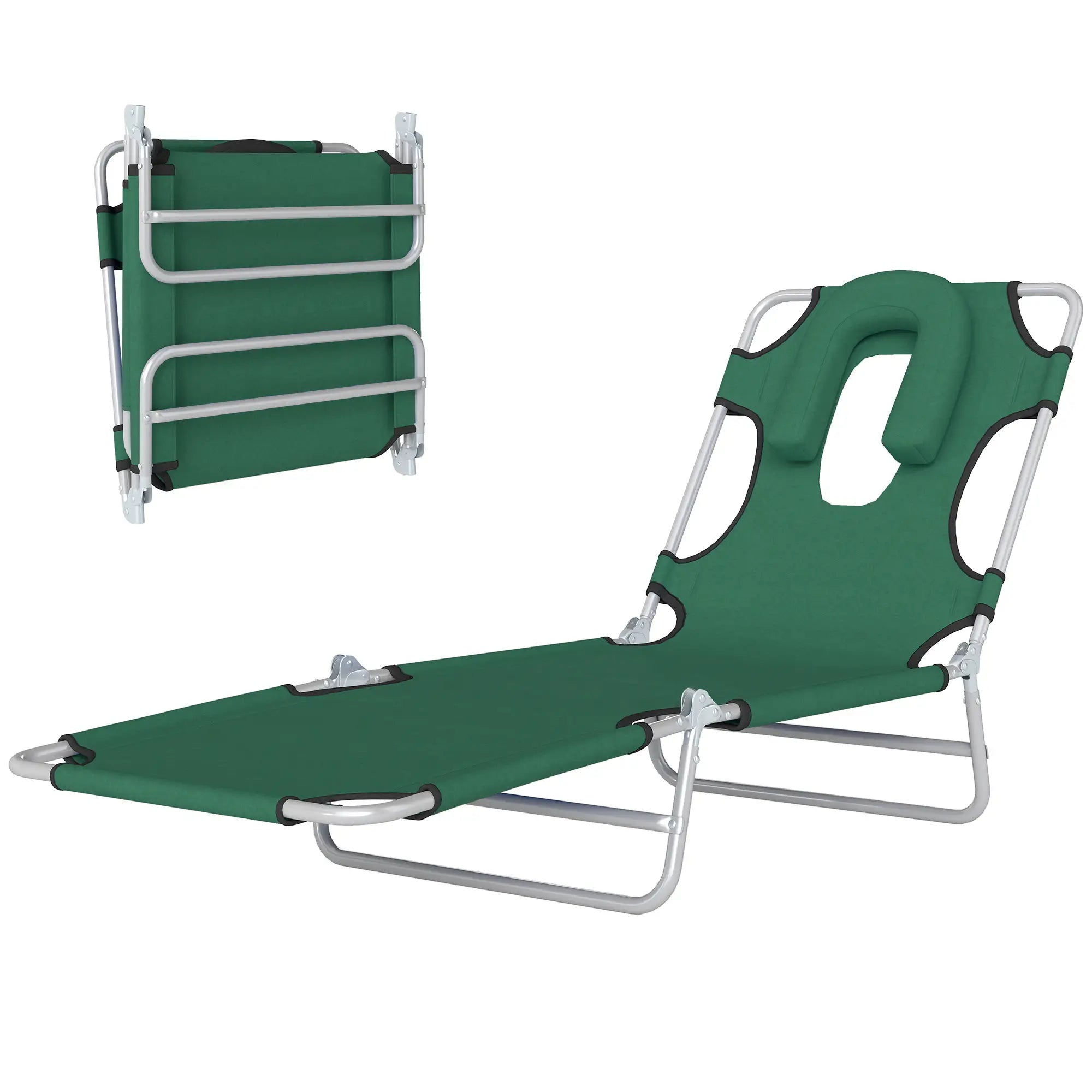 Outdoor Lounge Chair, Adjustable Folding Chaise, Green Lounger Chairs at Gallery Canada