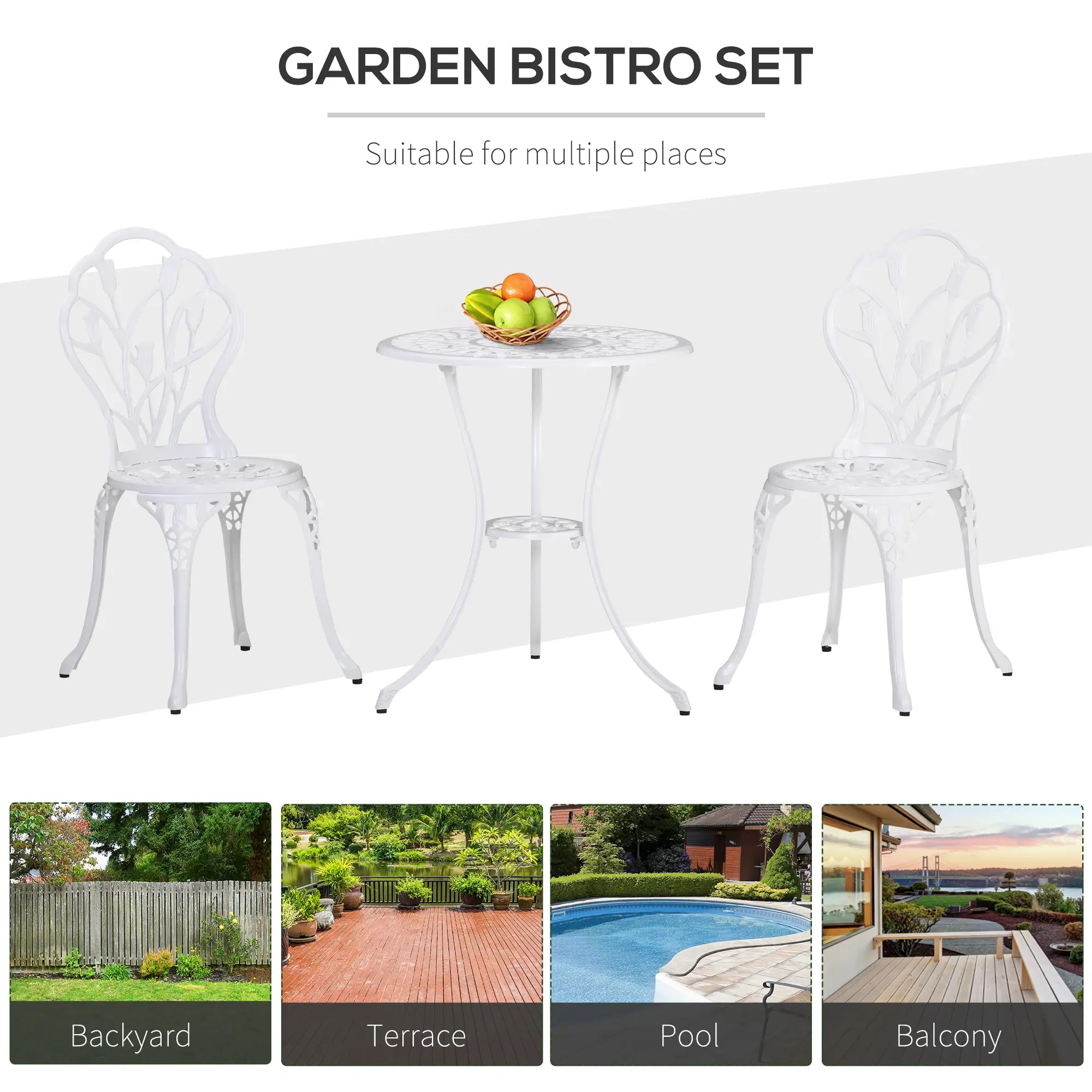 3 Pc Patio Bistro Set, Outdoor Cast Aluminum Table and Chairs, White Bistro Sets at Gallery Canada
