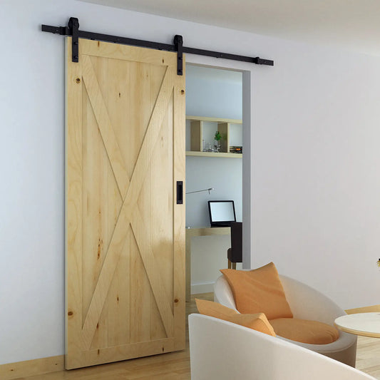 6.6FT Carbon Steel Sliding Barn Door Hardware, J Shape Roller Door Hardware Black at Gallery Canada