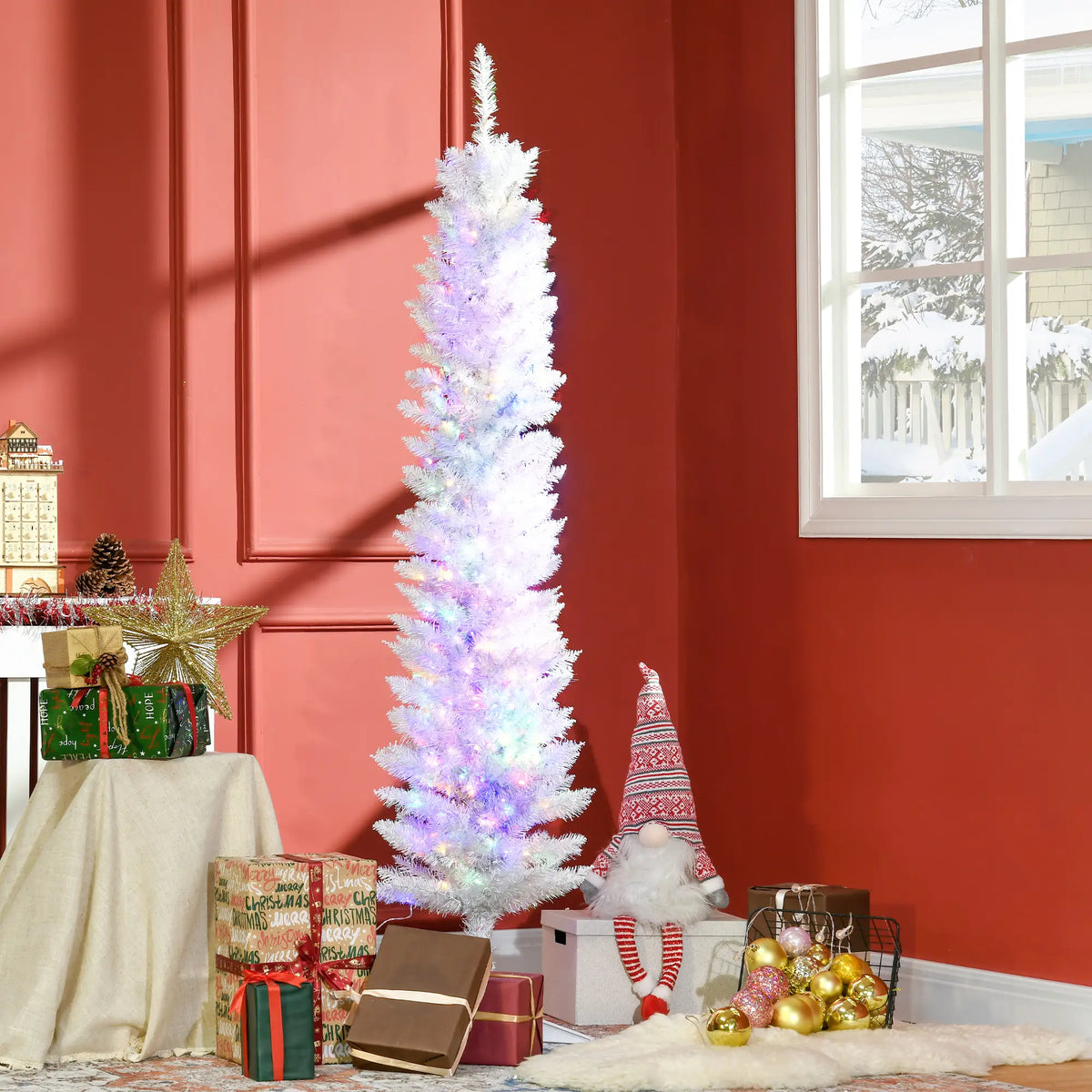 6' Pencil Artificial Christmas Tree, Colourful LED Lights, White Pencil Christmas Trees at Gallery Canada