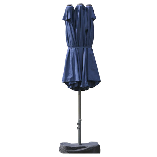 15' Outdoor Patio Umbrella, Twin Canopy Sunshade, Steel Table, Dark Blue Sun Umbrellas Dark Blue at Gallery Canada