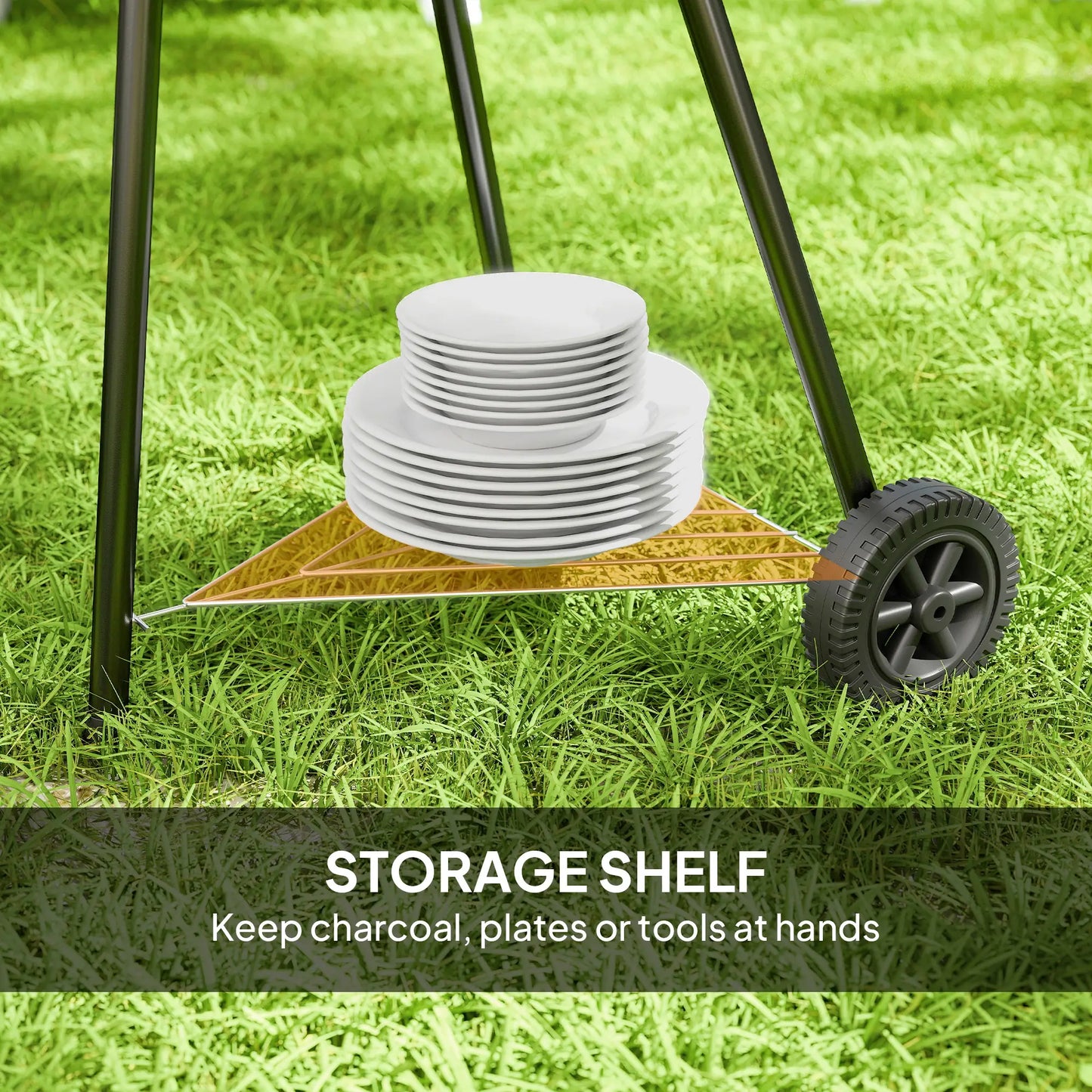 17" Charcoal BBQ Grill With Shelf, Ash Catcher, Wheels, Black