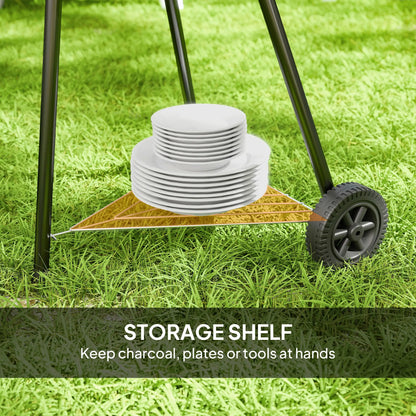 17" Charcoal BBQ Grill With Shelf, Ash Catcher, Wheels, Black