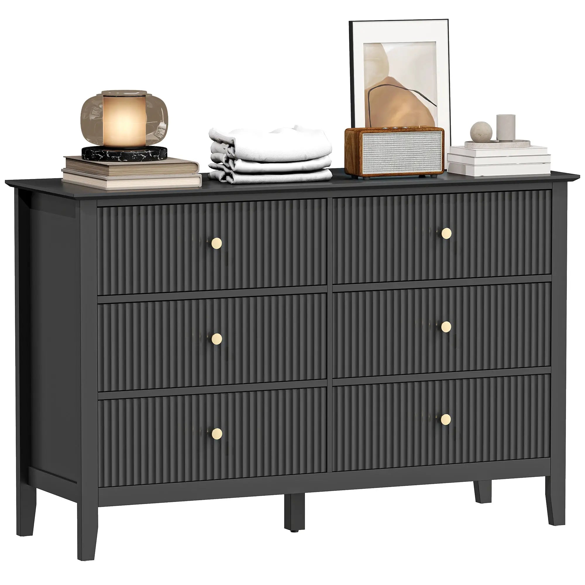 Modern 6 Drawer Dresser, Double Chest, Black Storage Cabinets at Gallery Canada