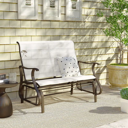 Double Gliding Chair, Patio Glider, Outdoor Mesh Seat, Steel Frame, Cream White Outdoor Gliders at Gallery Canada