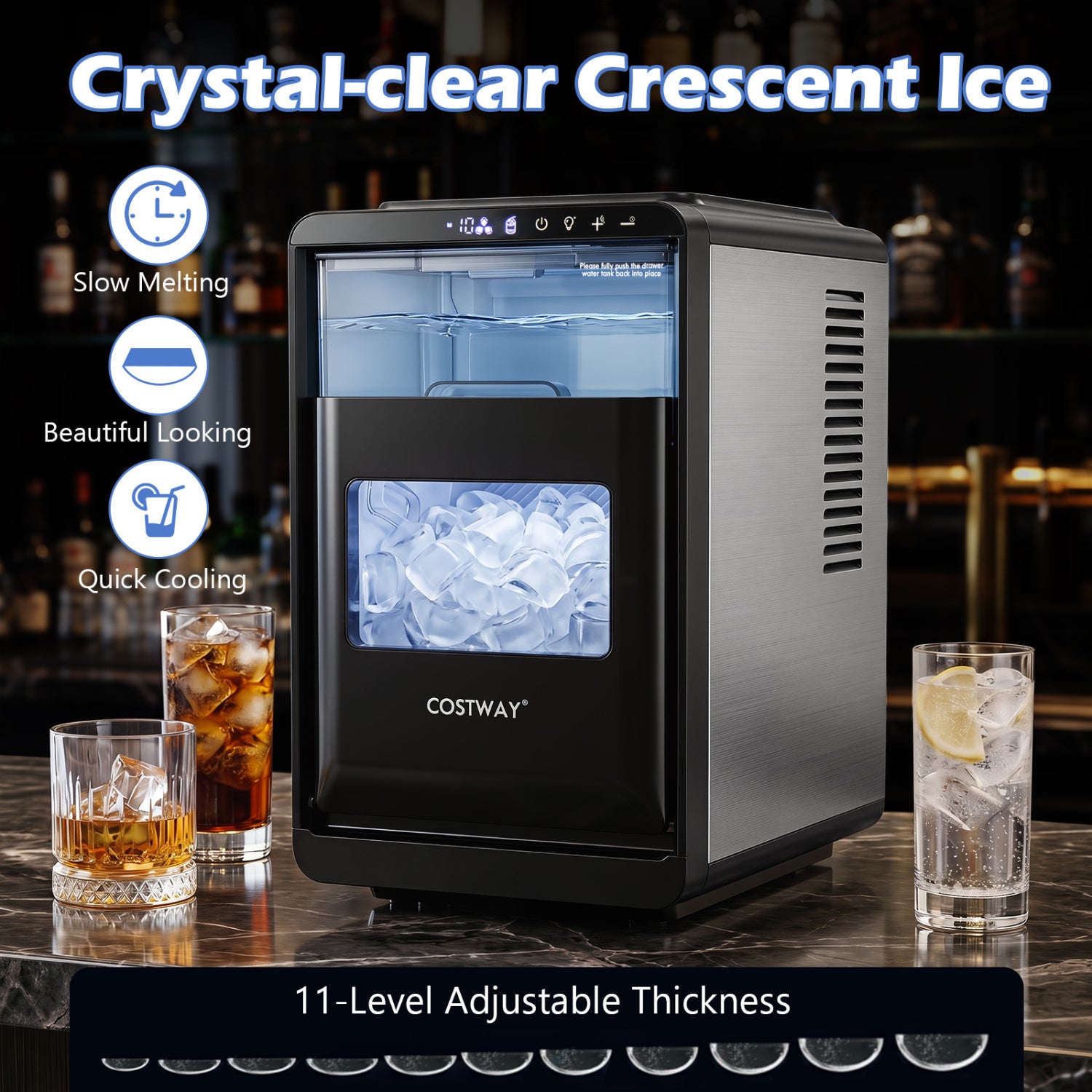Crescent Ice Maker Countertop 26 Lbs/24H Ice Machine with 16 Crescent Cubes, Black Ice Makers at Gallery Canada